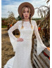 Long Sleeves Ivory Lace V Back Gorgeous Wedding Dress